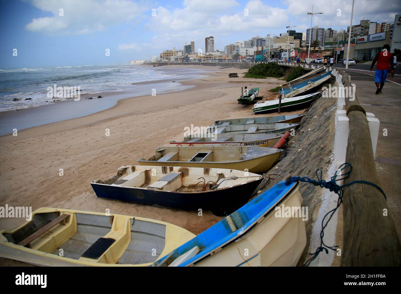 salvador, bahia / brazil - November 5, 2019: Boats are seen docked near the Fisherman's Colony in the Pituba neighborhood. Due to oil spill in the Bra Stock Photo