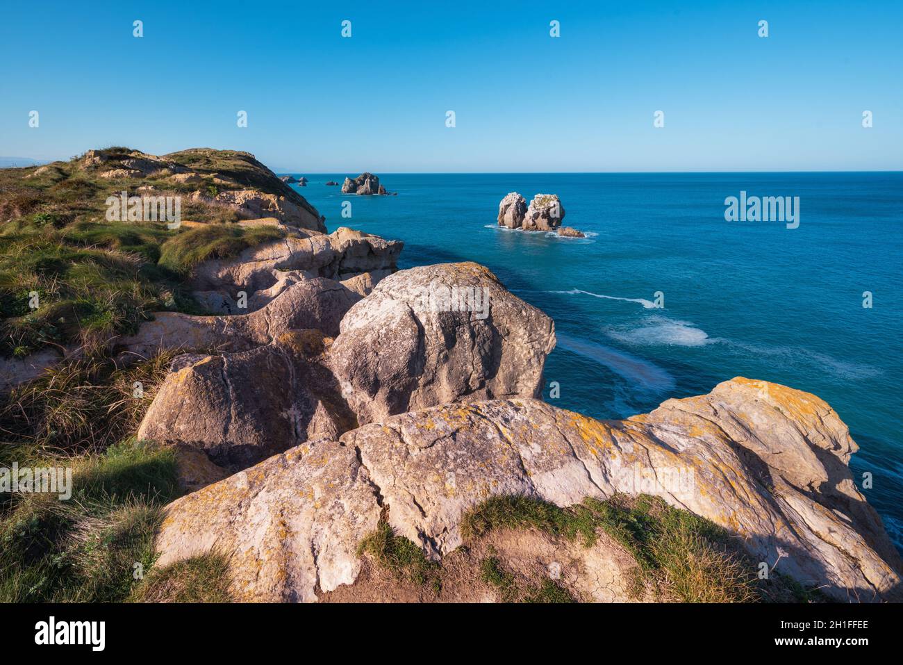 Cantabrian coastline landscape in costa quebrada, Santander, Spain. Stock Photo