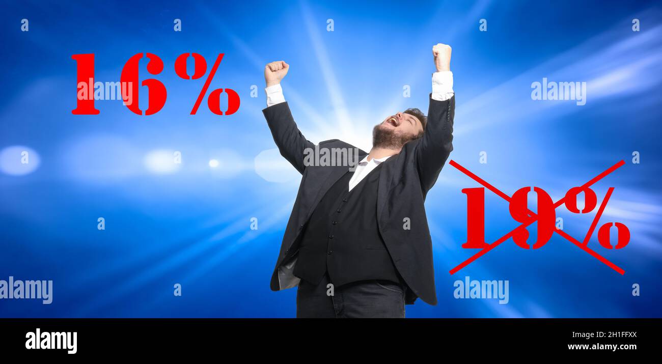 a man is happy about the reduction in VAT Stock Photo