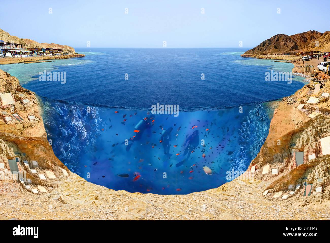 Famous diving site Blue Hole in Egypt, where more than 100 divers