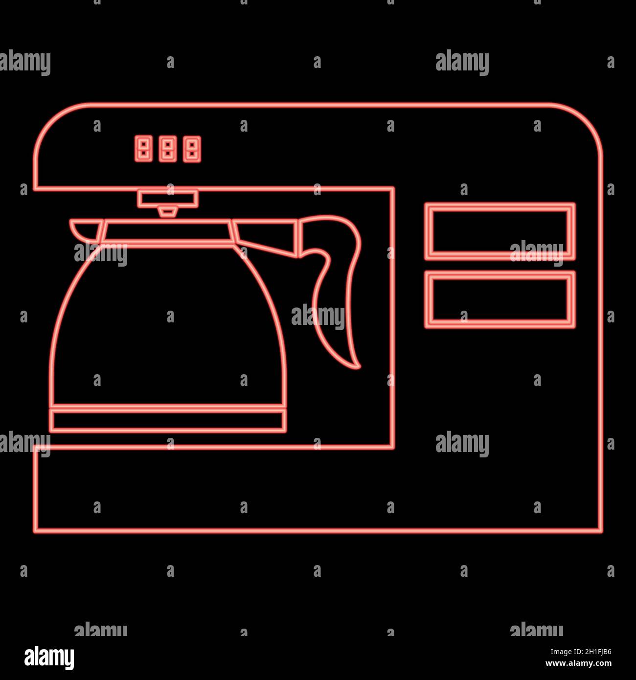 Neon coffeemaker coffee machine red color vector illustration flat style light image Stock Vector