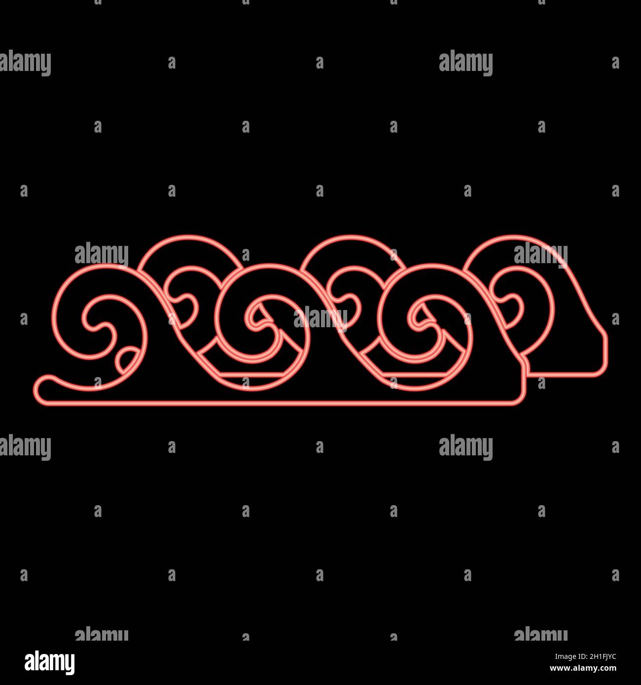 Neon water wave red color vector illustration flat style light image ...