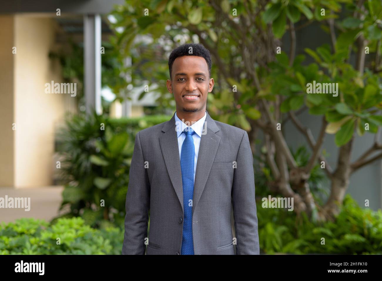 Portrait of handsome young African businessman wearing suit and tie ...