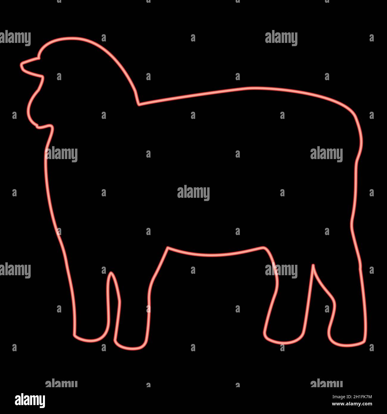 Neon sheep silhouette red color vector illustration flat style light image Stock Vector