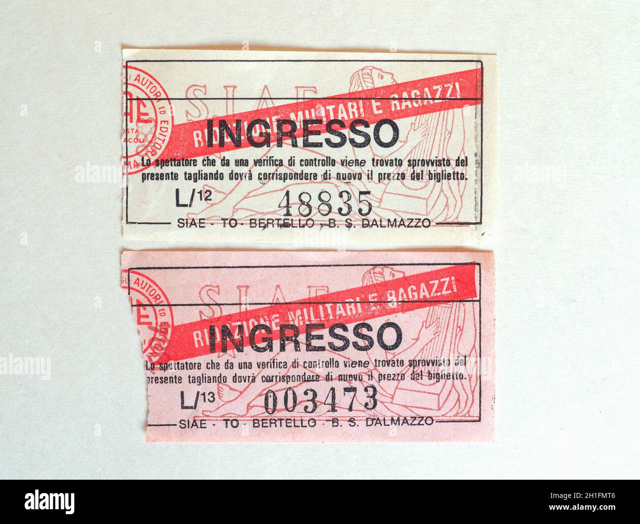 TURIN, ITALY - CIRCA JUNE 2020: Vintage Italian cinema ticket Stock