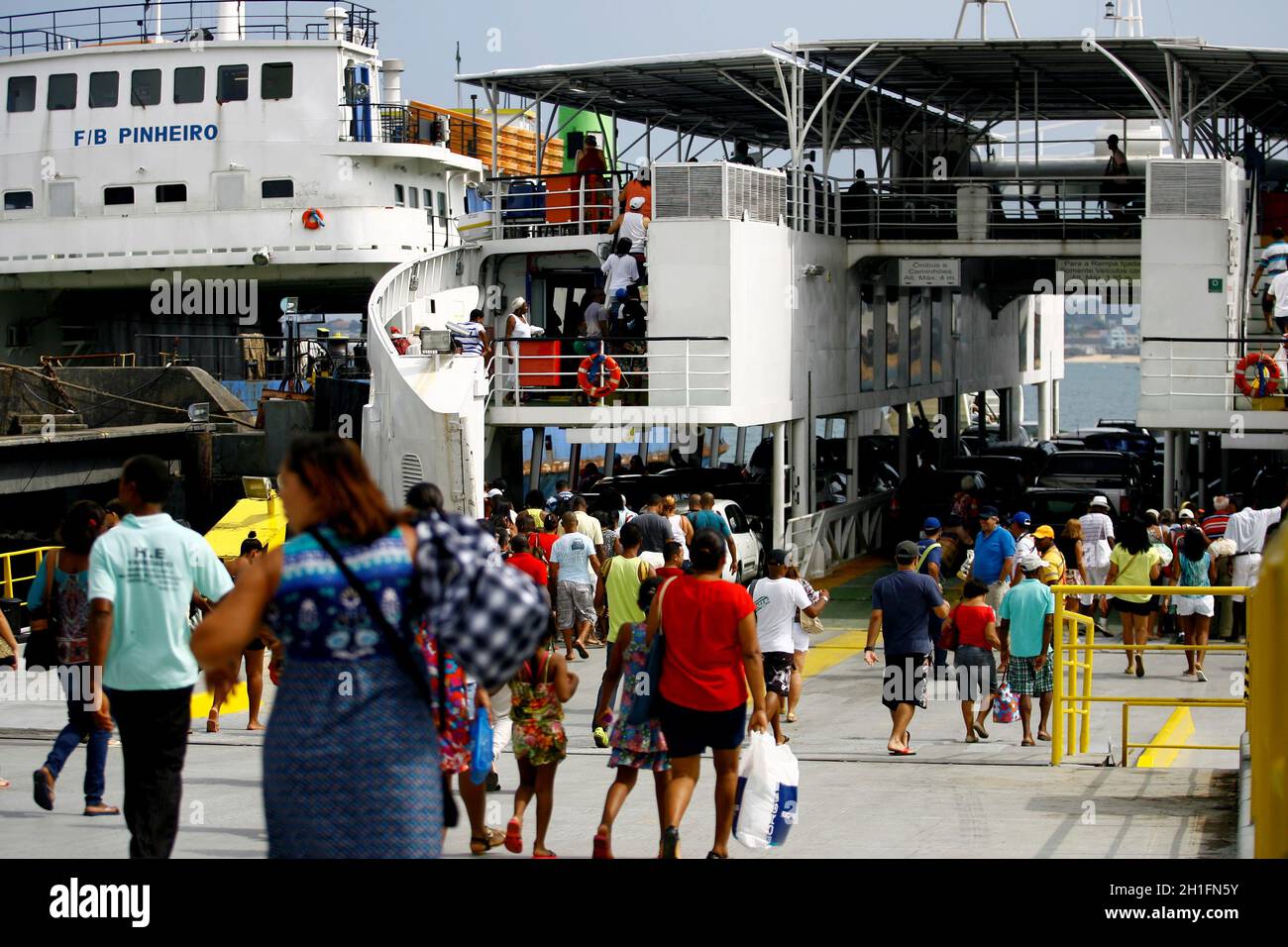salvador, bahia / brazil - september 21, 2014: Ferry Anna Nery is seen at the Sao Joaquim Terminal in Salvador, bound for Itaparica Island. *** Local Stock Photo