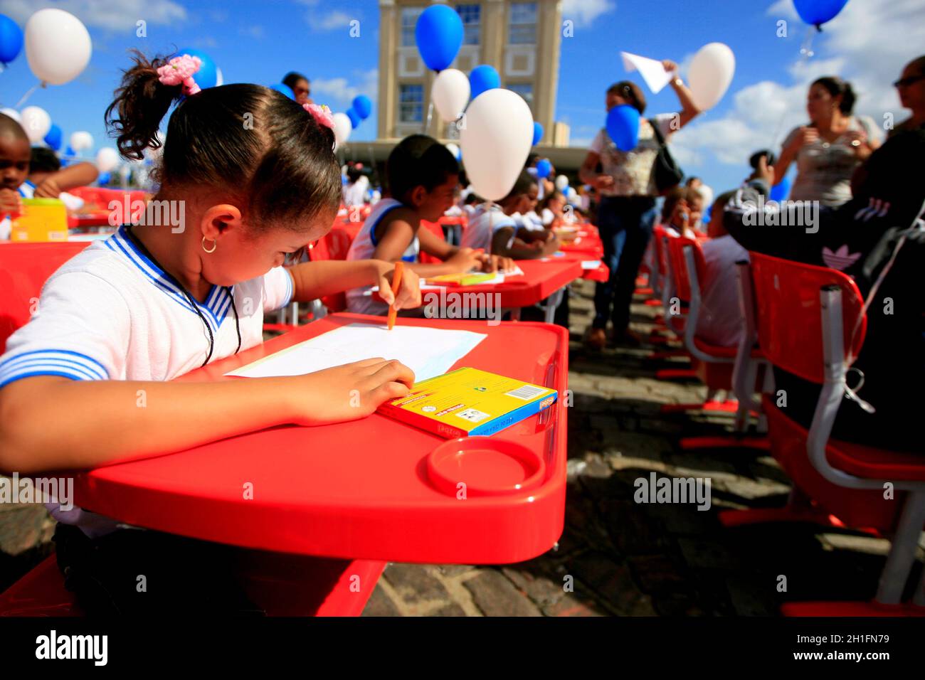 salvador, bahia / brazil - july 27, 2015: Public school students are seen during event at Thome de Sousa Square in Salvador. *** Local Caption ***  . Stock Photo