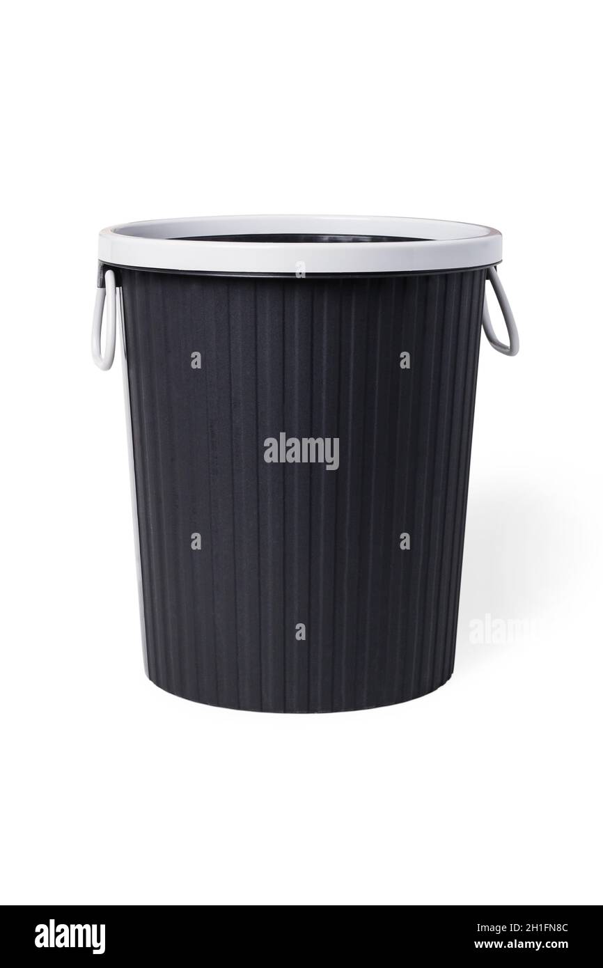Black plastic office trash can isolated on white Stock Photo
