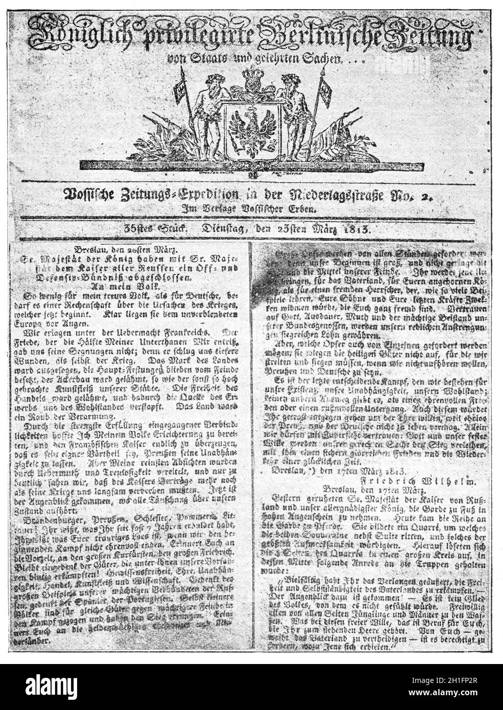 German newspaper Berlinische Zeitung, dated March 23, 1813