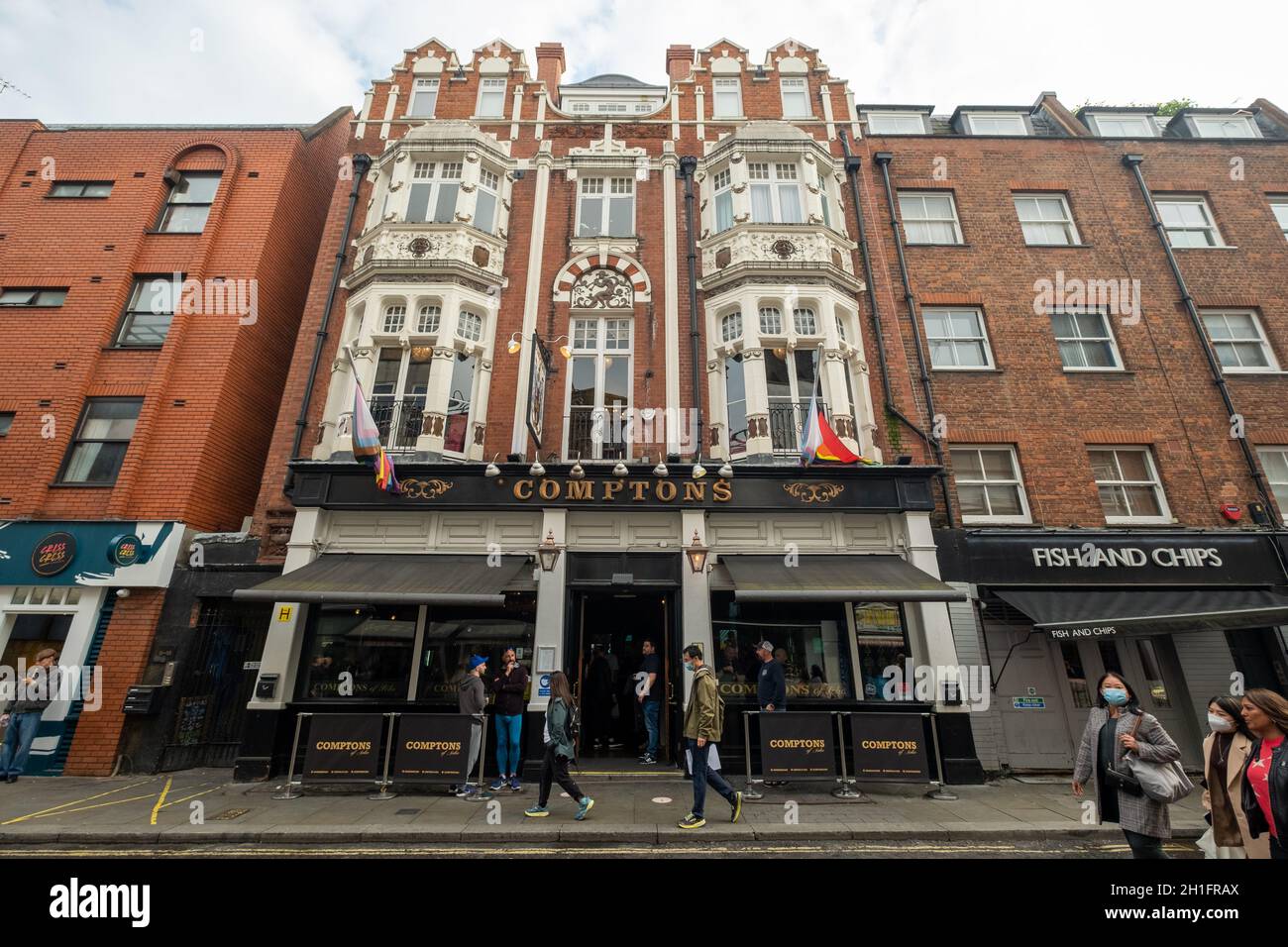 London October, 2021: Comptons bar in the heart of Soho, a traditional pub and LGBTQ venue Stock Photo