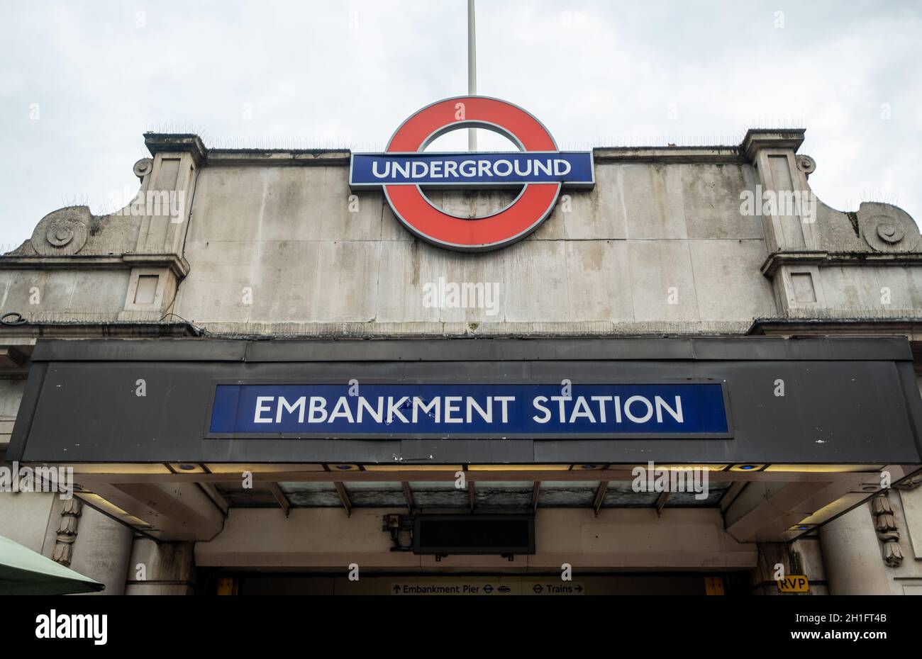 London October, 2021: Embankment Station, a London Underground station on the District Line Stock Photo