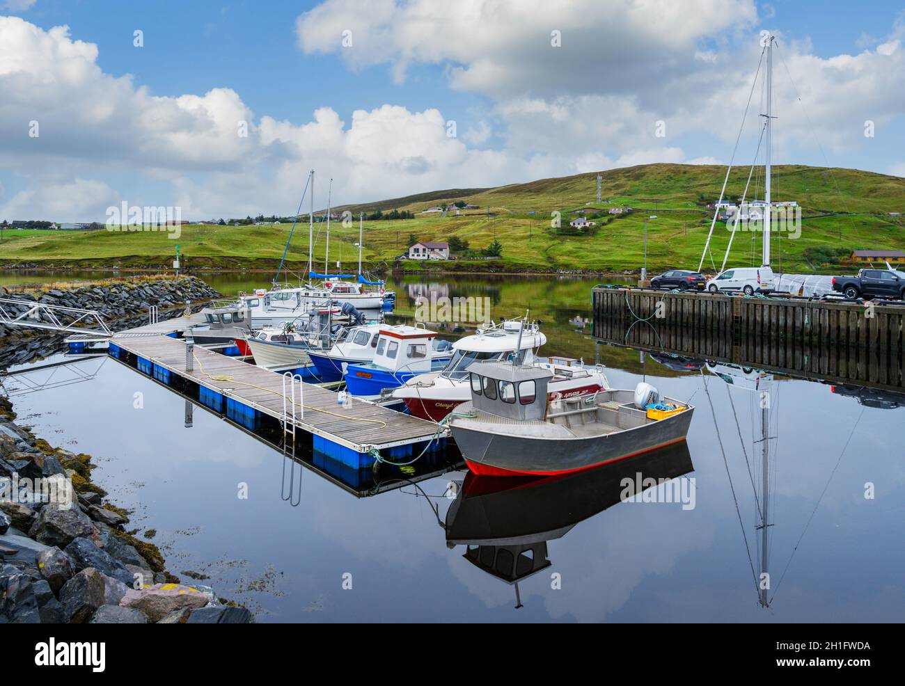 The harbour in Voe, North Mainland, Shetland, Scotland, UK Stock Photo