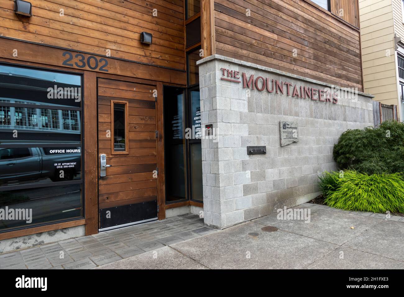 Tacoma, WA USA - circa August 2021: Street view of The Mountaineers Tacoma Program Center in Old Town. Stock Photo