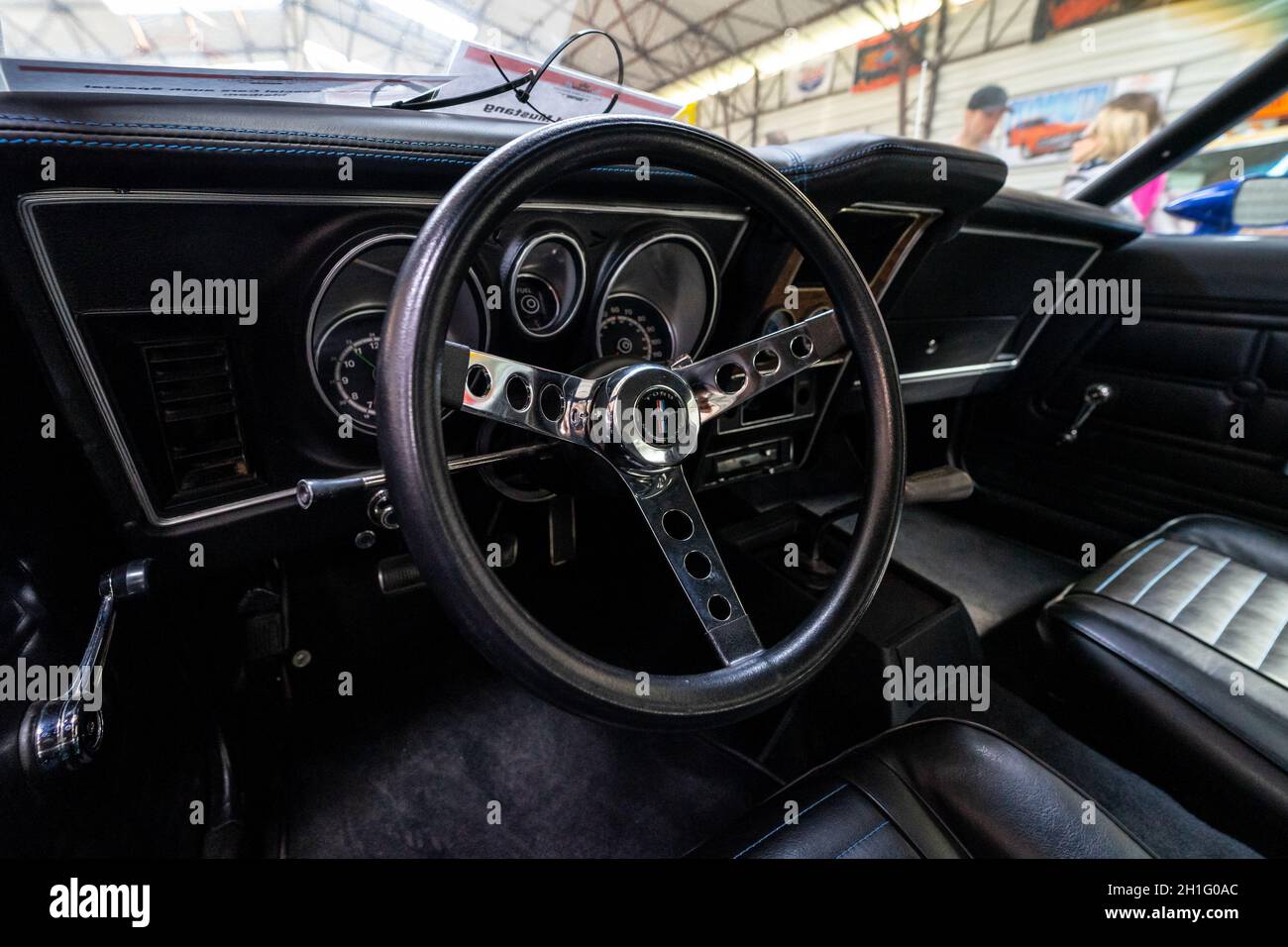 BERLIN - MAY 05, 2018: Interior of a pony car Ford Mustang Fastback Mach I, 1971. Stock Photo