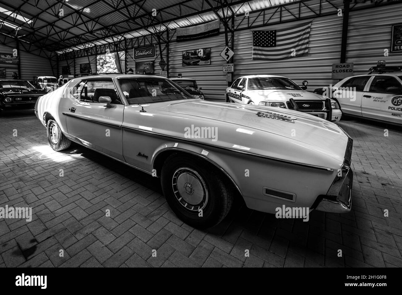 BERLIN - MAY 05, 2018: Pony car Ford Mustang Coupe, 1971. Black and white. Stock Photo