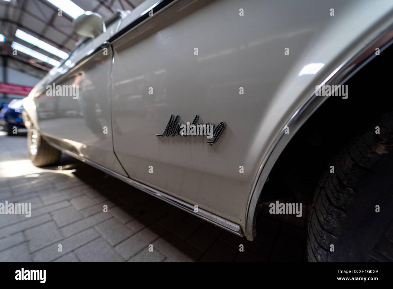 BERLIN - MAY 05, 2018: Detail of pony car Ford Mustang Coupe, 1971. Stock Photo