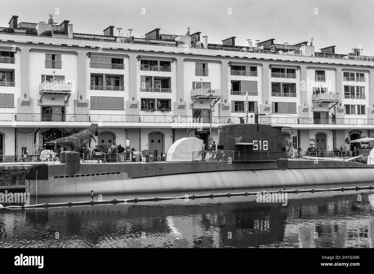 Genoa (Genova), Italy - October 28, 2017: Nazario Sauro 518 submarine is a diesel-powered submarine of the Italian Navy. It is currently a museum ship Stock Photo