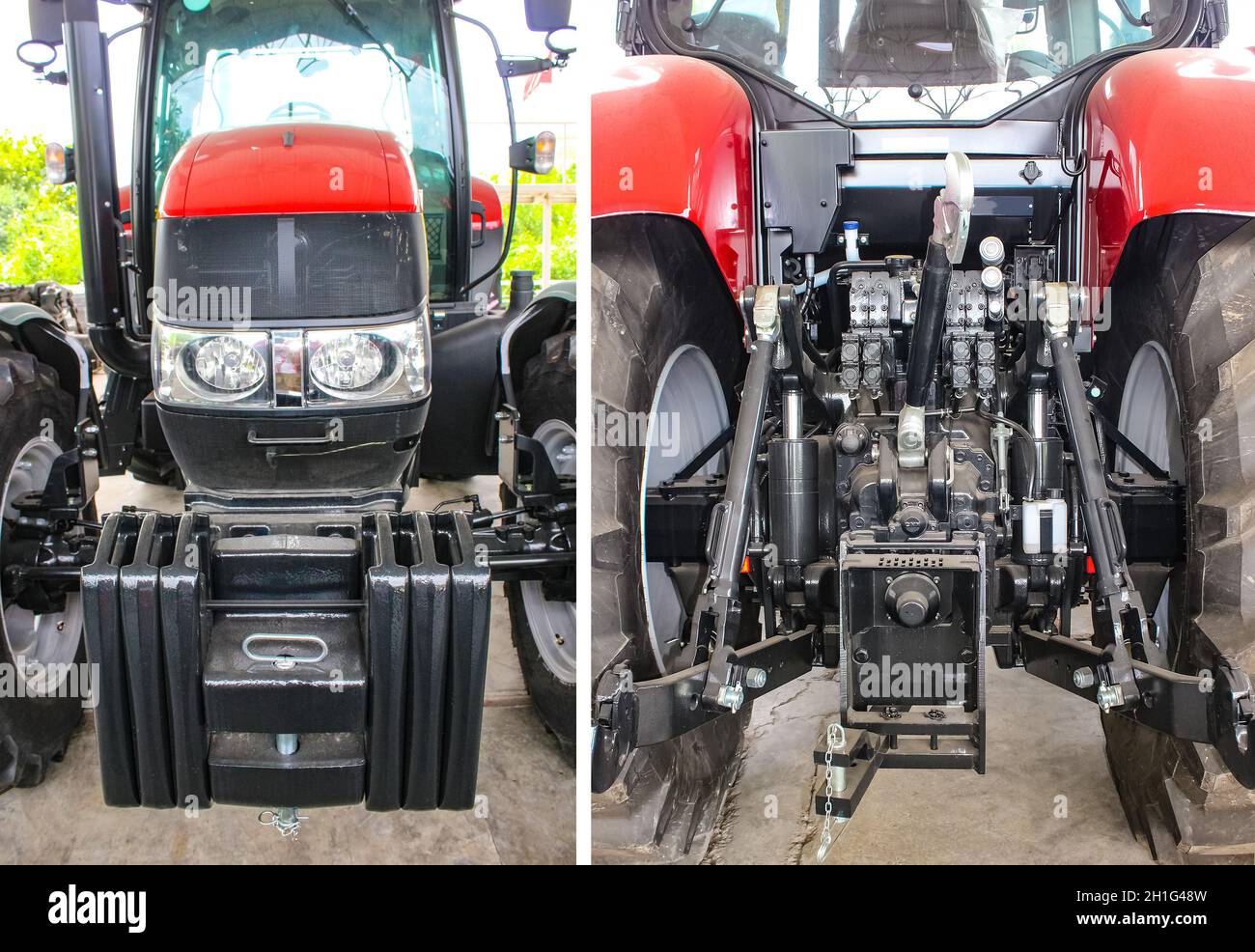 The front and back view of new modern diesel agricultural tractor motor.Harvester engine concept Stock Photo Alamy