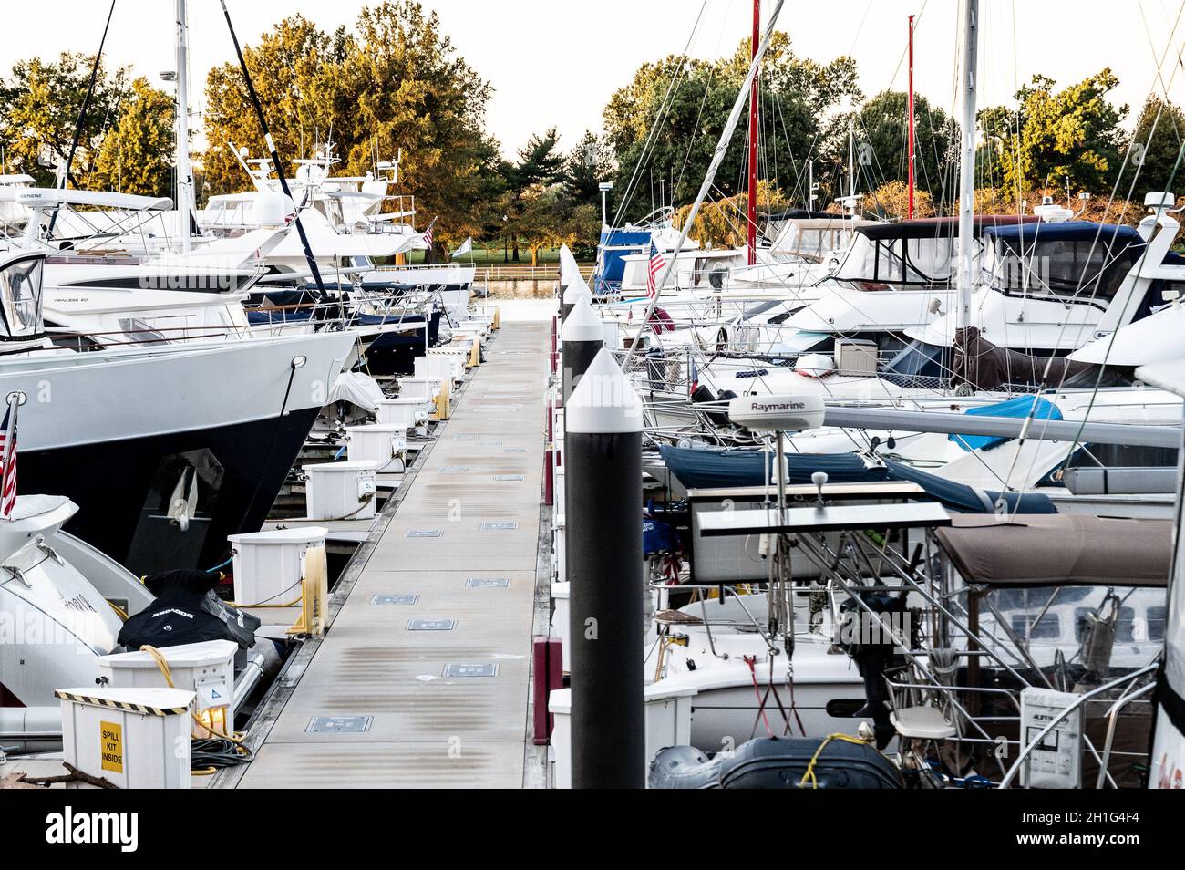 Washington, United States. 18th Oct, 2021. The boat dock where U.S. Senator Joe Manchin's (D-WV) boat is docked during the protest.A protest against the legislative positions that U.S. Senator Joe Manchin (D-WV) has taken regarding the budget reconciliation package. The protest took place near the dock where the Senator's boat is docked in Washington, DC Credit: SOPA Images Limited/Alamy Live News Stock Photo