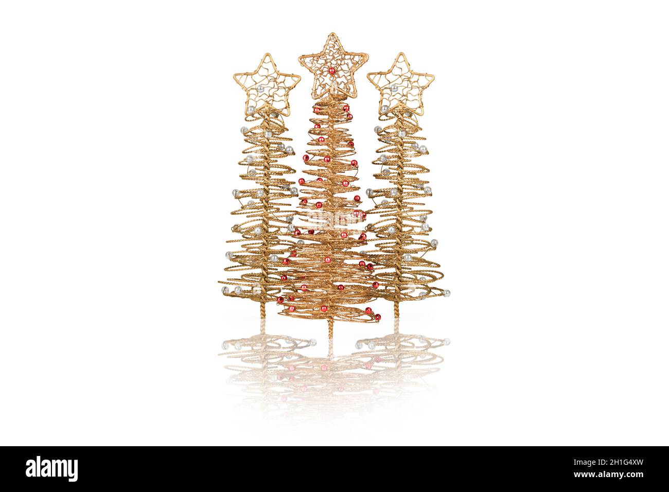 Gold wire tree Christmas Decoration on a fake snow background Stock ...
