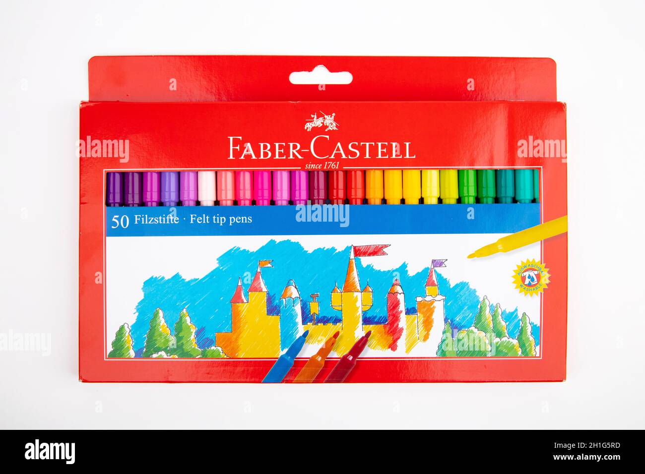 WETZLAR, GERMANY 2020 04 05 FABER CASTELL Felt Tip Pens. FABER CASTELL founded in 1761 in Germany. Products for writing, drawing, creative designs Stock Photo