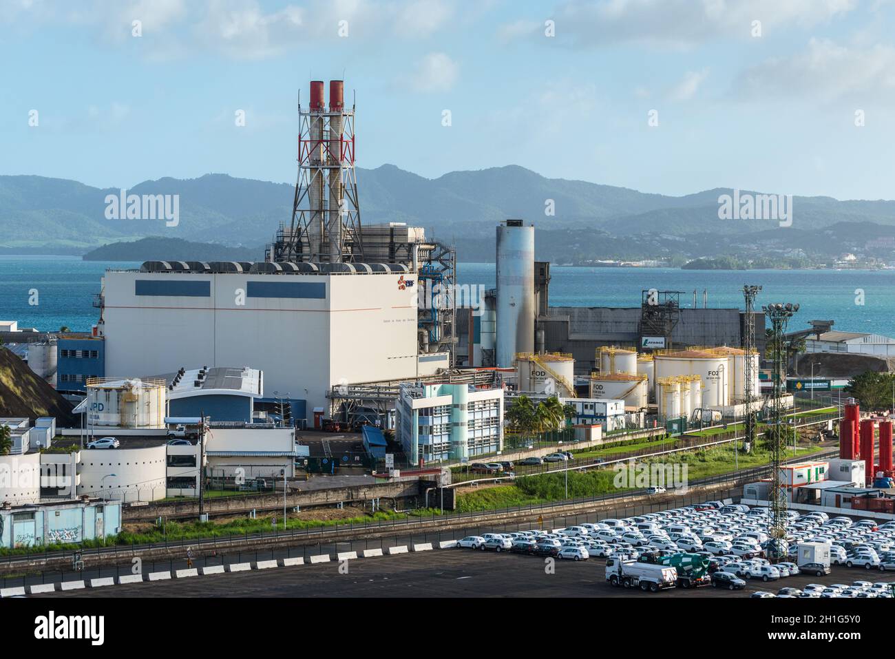 Fort-de-France, Martinique - December 19, 2016: Electrical power station (EDF - Electricite de France) and port infrastructure in Fort de France, the Stock Photo