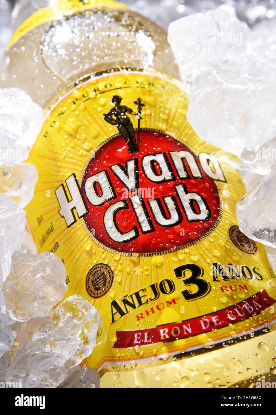 POZNAN, POL MAY 28, 2020 Bottle of Havana Club, a brand of rum