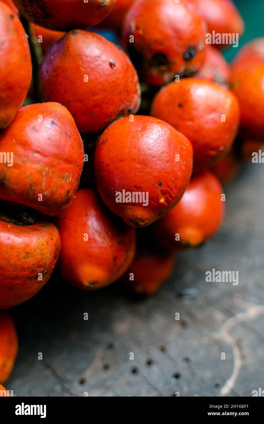 Closeup of chontaduro fruits popular in Ecuador Stock Photo