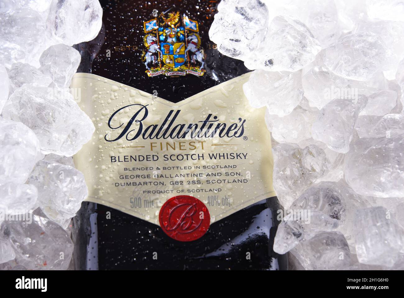 POZNAN, POL MAY 28, 2020 Bottle of Ballantine's, the world's second