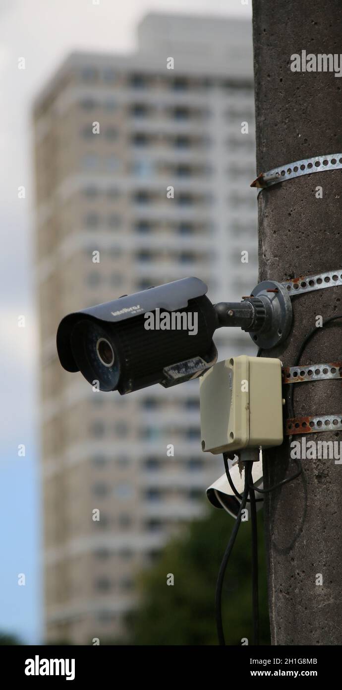 Residential building camera surveillance in hires stock photography