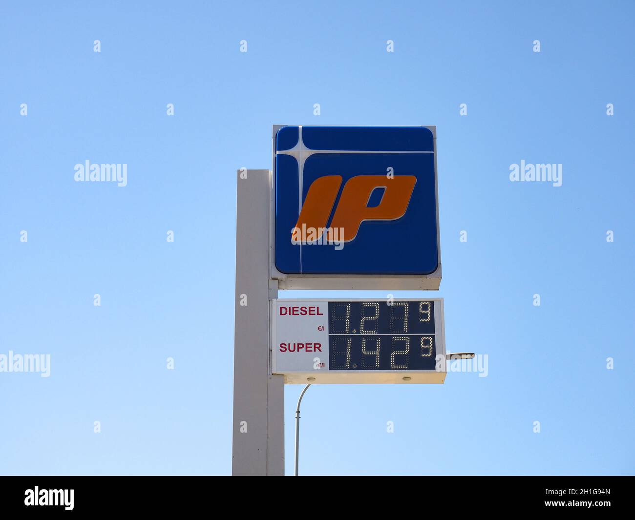 TURIN, ITALY CIRCA JUNE 2020 IP (Italian Petroleum) sign at gas