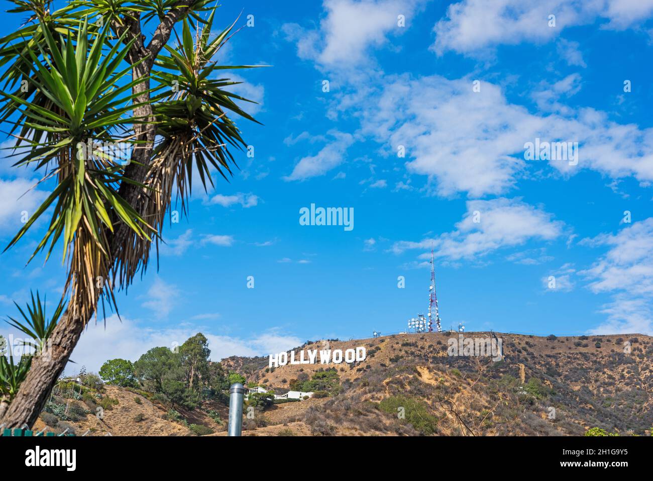 blue sky with clouds over Hollywood sign, California Stock Photo