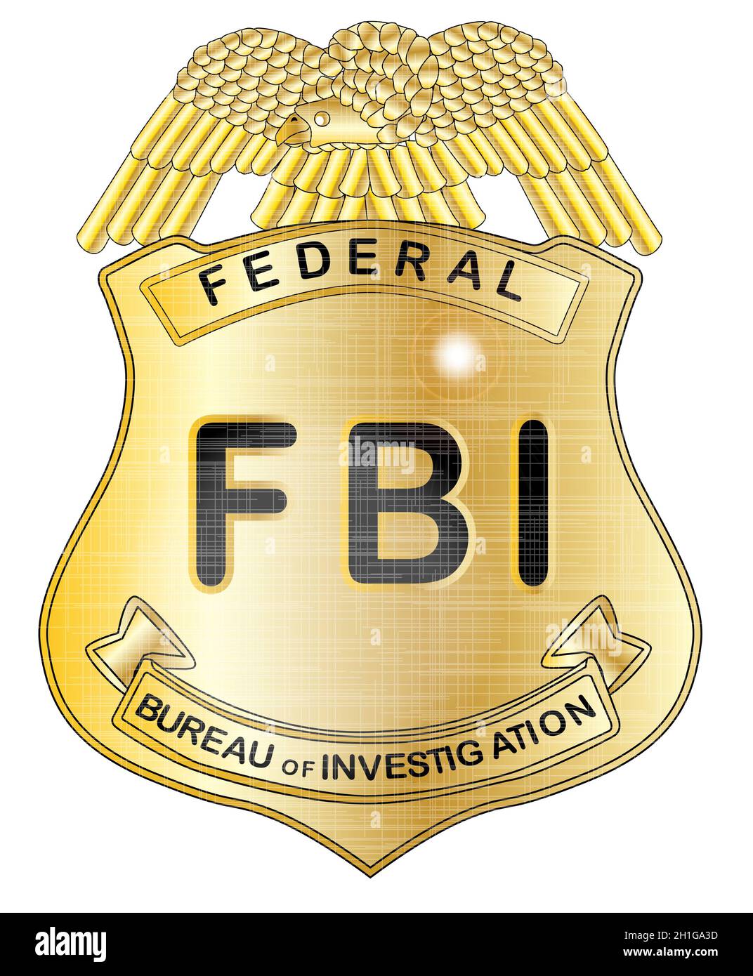A gold FBI badge isolatrd over a white background Stock Photo