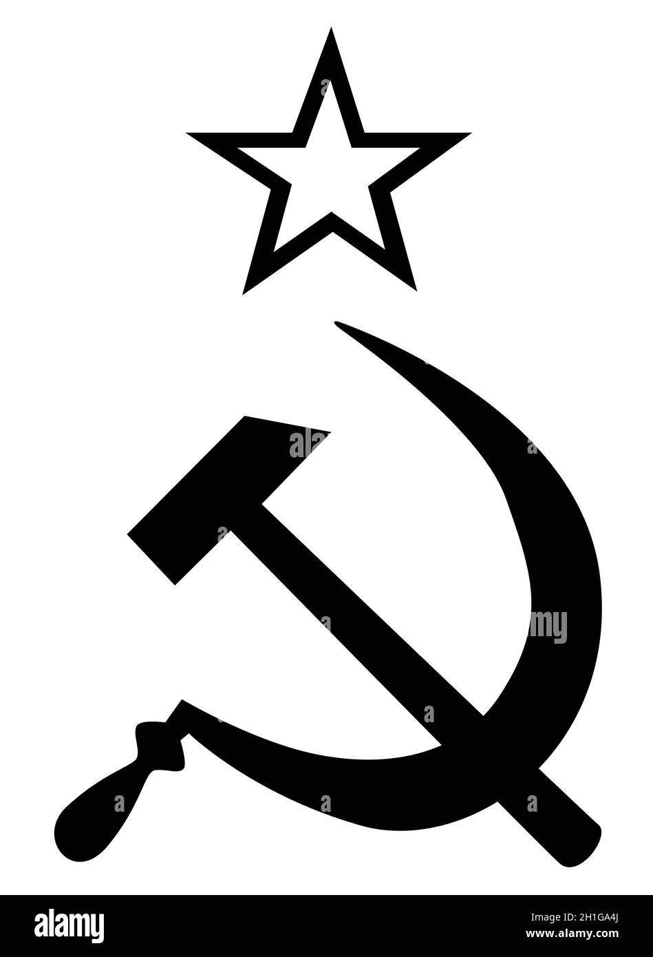 Hammer and Sickle in silhouette set on a white background Stock Photo