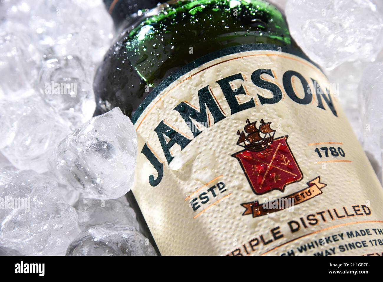 POZNAN, POL JUN 18, 2020 Bottle of Jameson, the best selling Irish