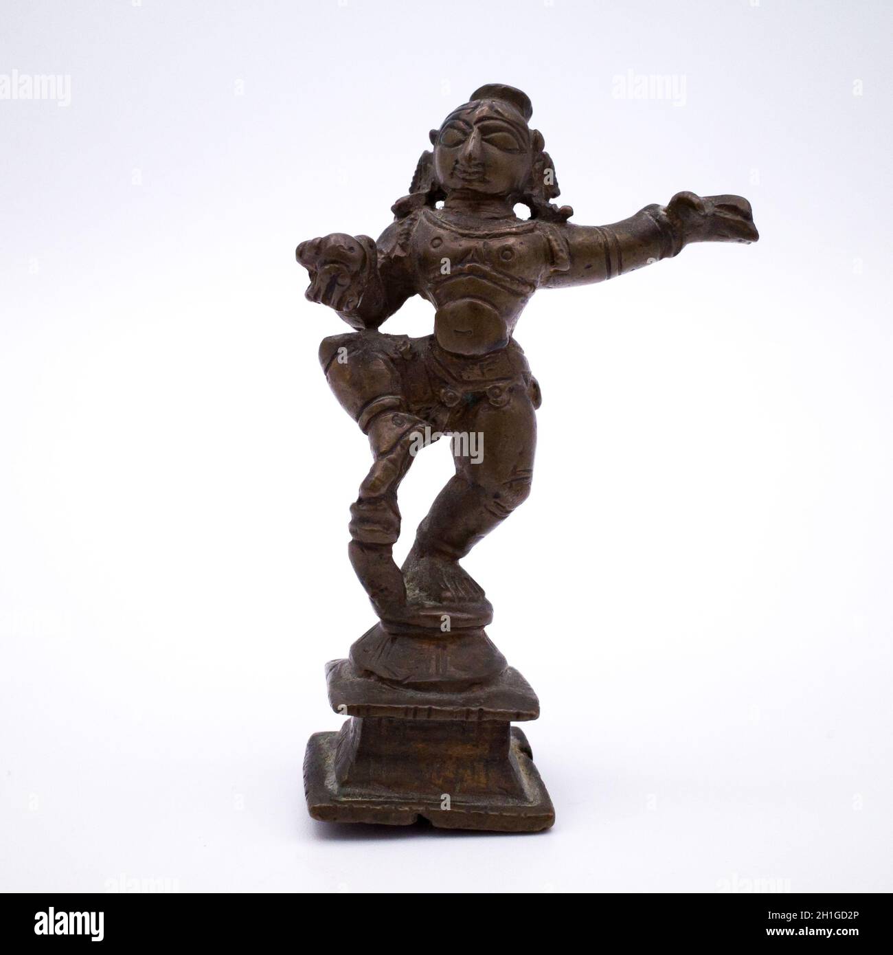 Antique Indian Miniature Bronze Figure of Bala Krishna. Southern India, 19th century Stock Photo