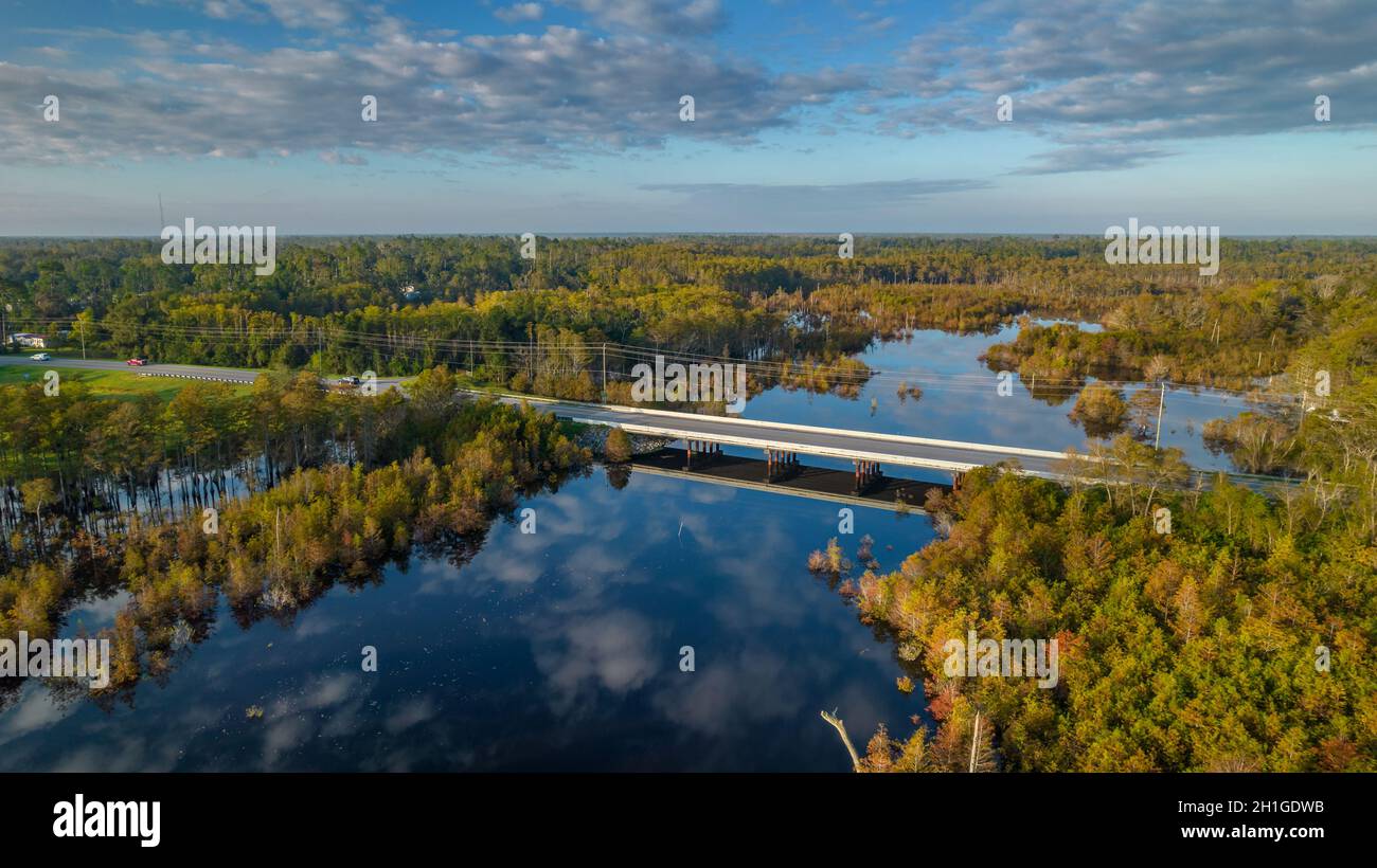 Aerial view of highway 71 bridge in north Florida over Dead Lakes Stock Photo