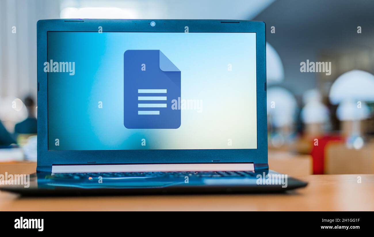 POZNAN, POL - MAY 6, 2020: Laptop computer displaying logo of Google Docs, a word processor developed by Google Stock Photo
