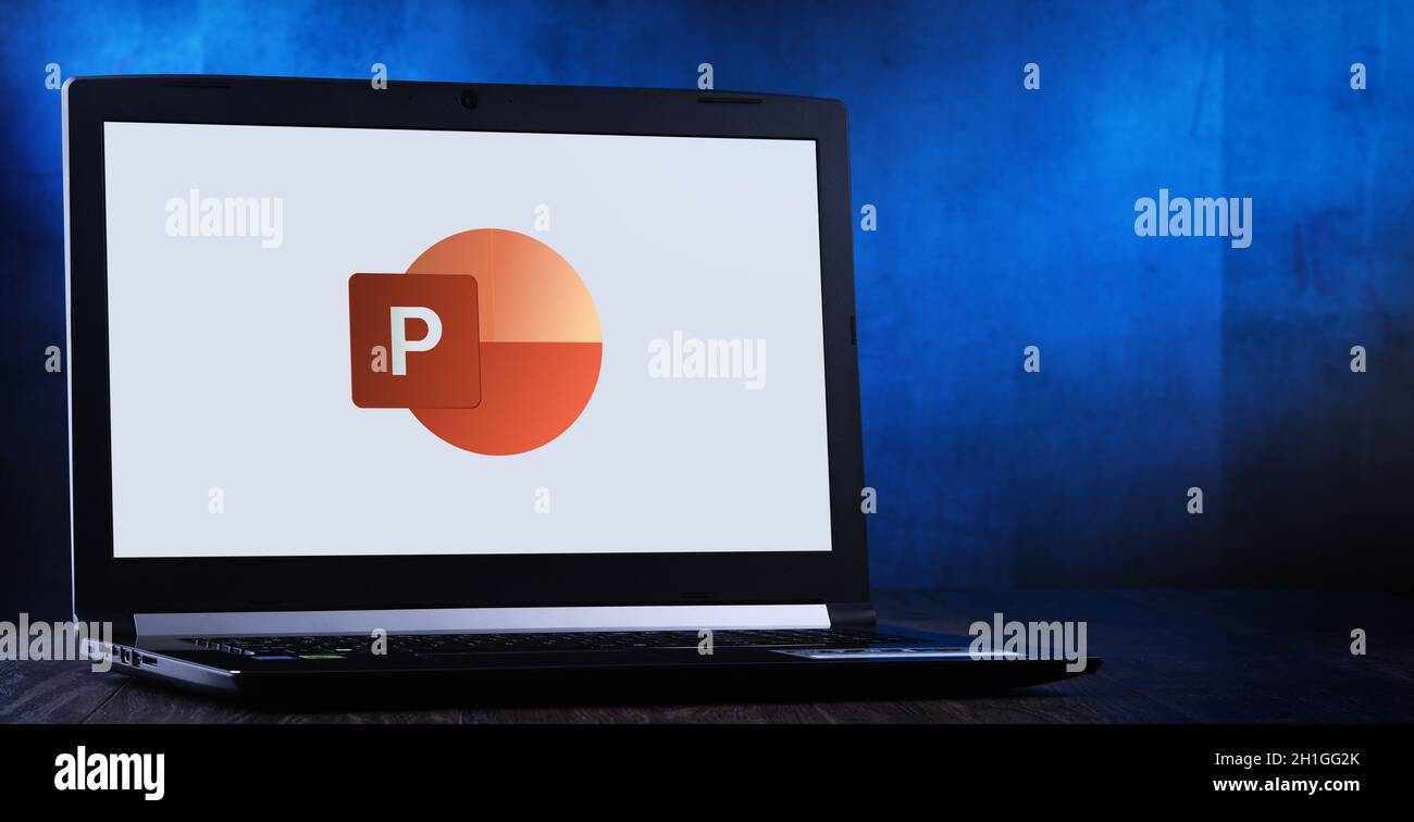 POZNAN, POL - JUL 11, 2020: Laptop computer displaying logo of ...