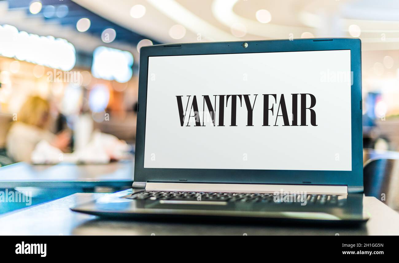 POZNAN, POL - MAY 15, 2020: Laptop computer displaying logo of Vanity Fair, a monthly magazine of pop culture, fashion, and current affairs published Stock Photo