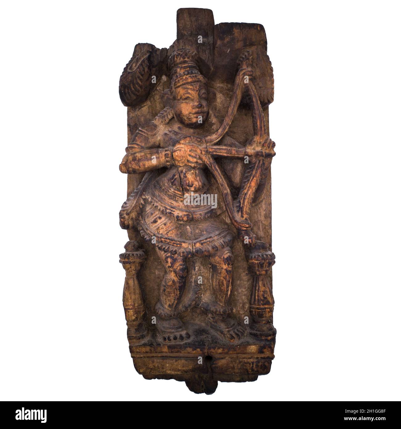 Large Antique Indian Hindu Ratha Chariot Wood Panel of Lord Rama. 19th century Stock Photo