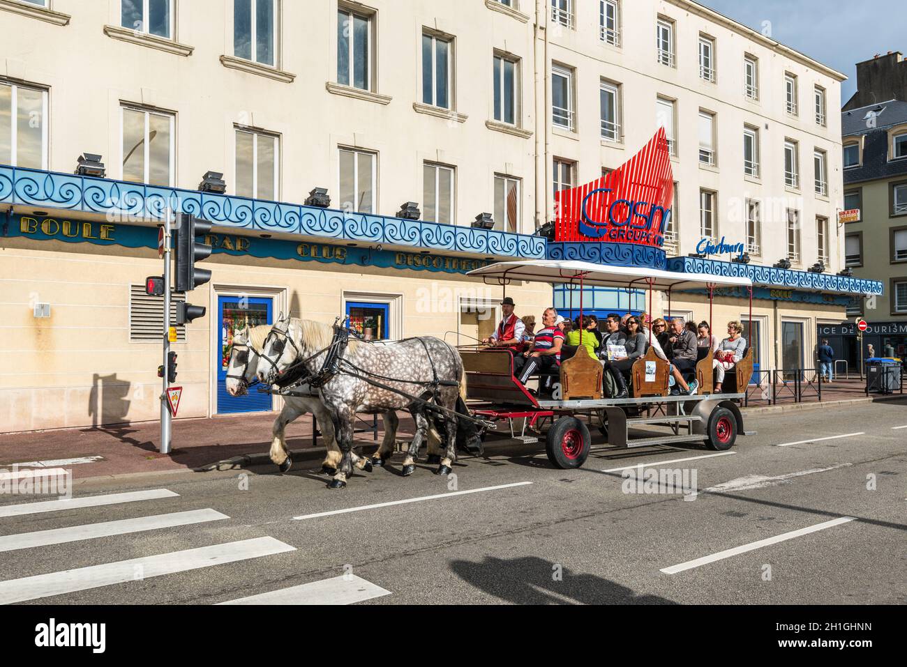 CherbourgOcteville, France May 22, 2017 Tourists in Horse Drawn