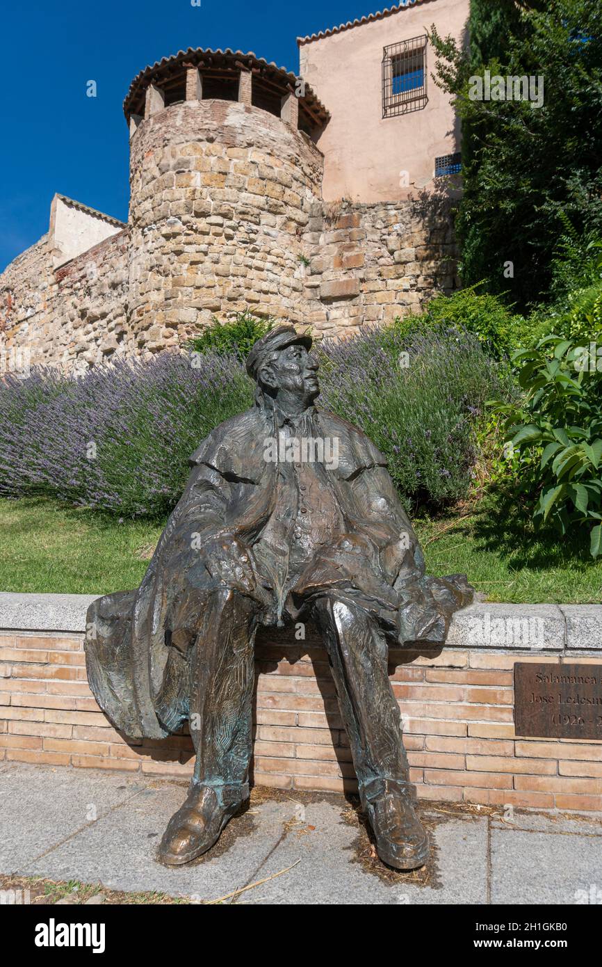 Monment to the famous poet Ledesma Criado (1926-2005) in his birthplace, the city of Salamanca, Spain Stock Photo
