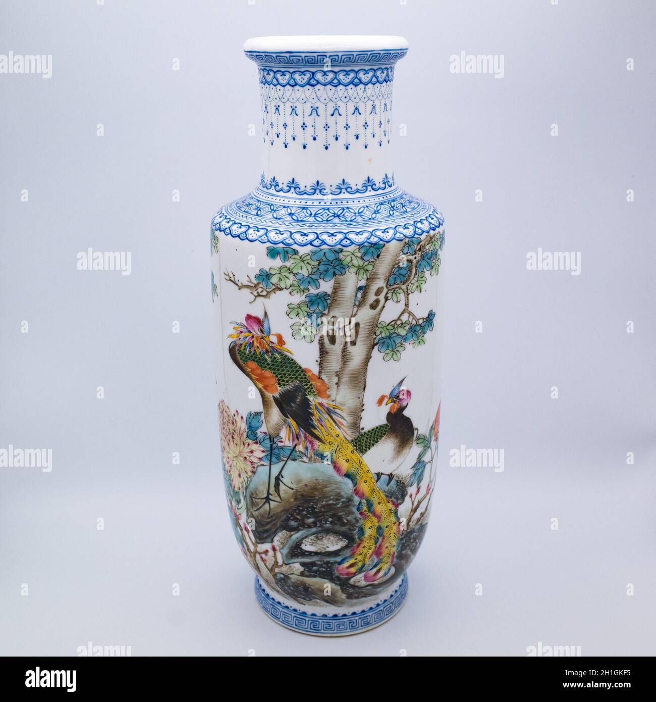 A Fine Chinese Famille Rose Porcelain Vase With Fenghuang Phoenix and Floral Decoration. Republic period (1912-1949). Stock Photo