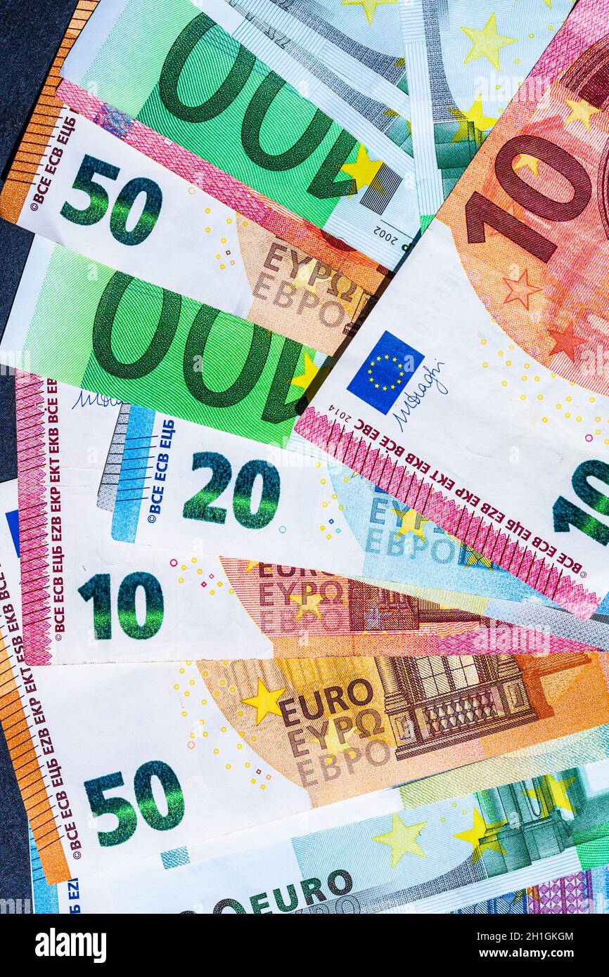 Close up of money euro banknotes, background of money euro isolated ...