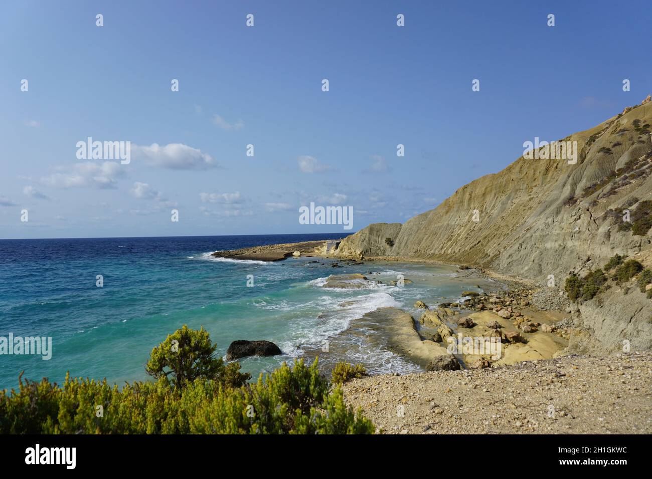 solitude beach at Ix-Xatt l-Ahmar, Ghajnsielem, Gozo Island, Malta. Photo by Willy Matheisl Stock Photo