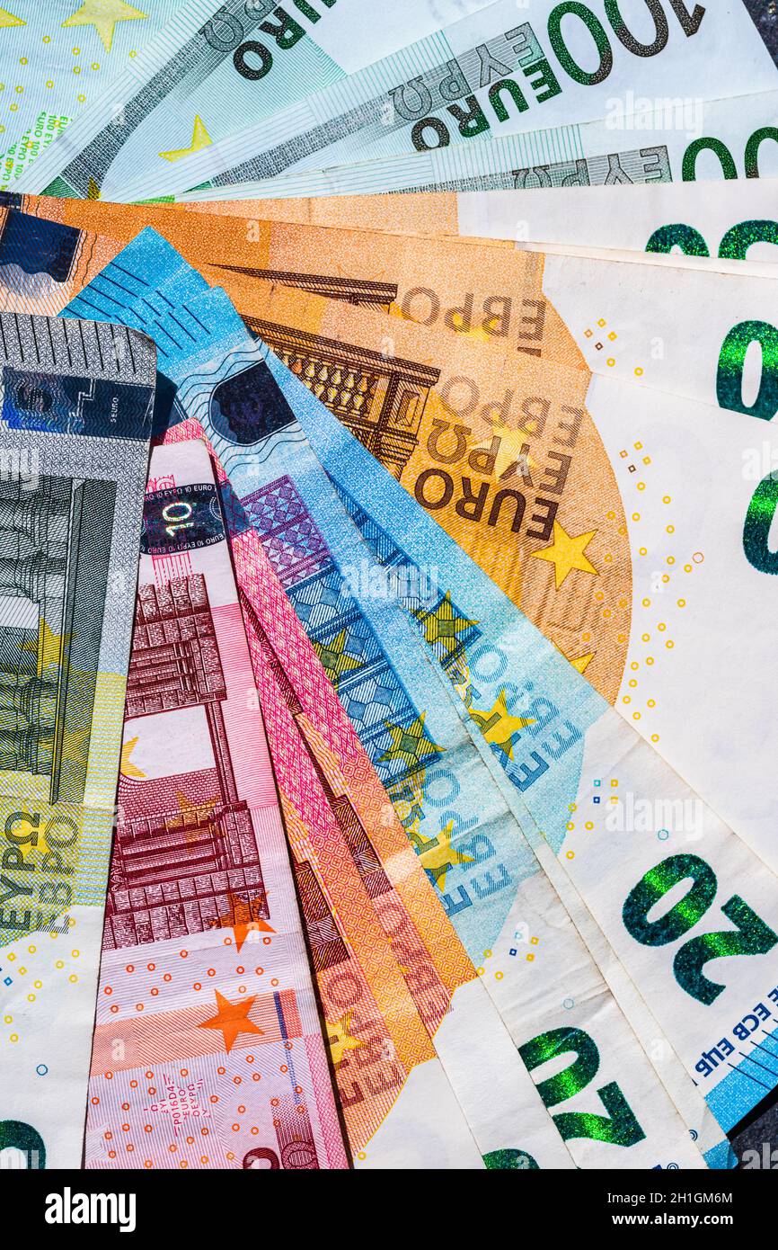 Close up of money euro banknotes, background of money euro isolated ...