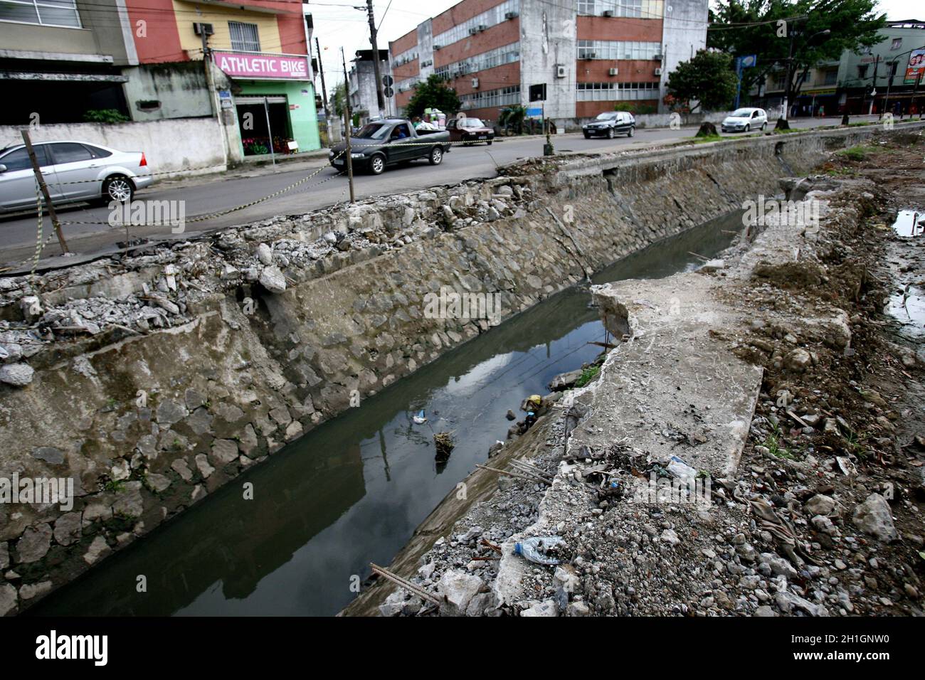 itabuna, bahia / brazil - december 7, 2011: sewage channel is seen in the city of Itabuna, in the south of Bahia. *** Local Caption *** Stock Photo