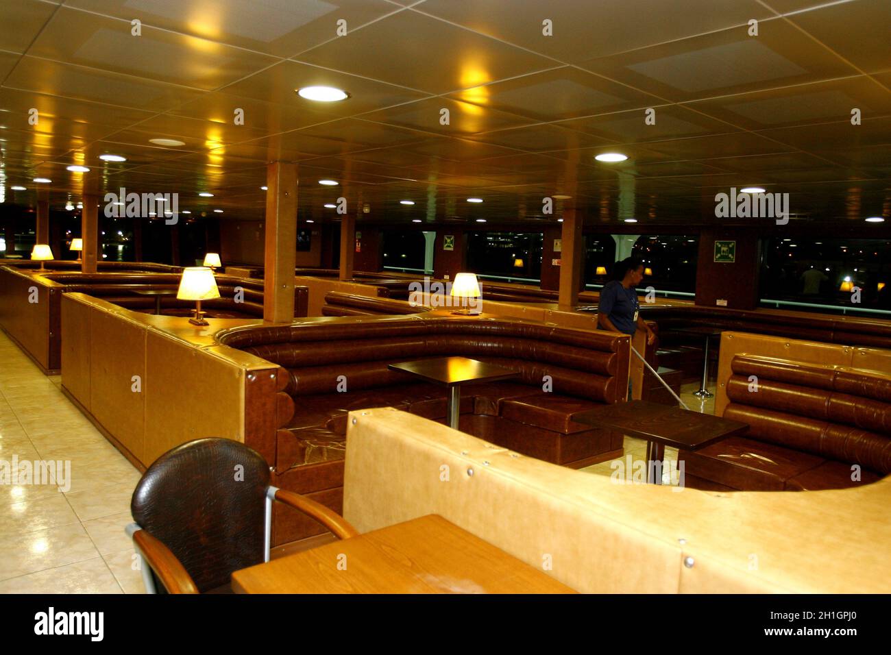 salvador, bahia / brazil - october 1, 2014: Passenger cabin of the Dorival Caymmi Ferry Boat, vessel that crosses the Baia de Todos os Santos from Sal Stock Photo