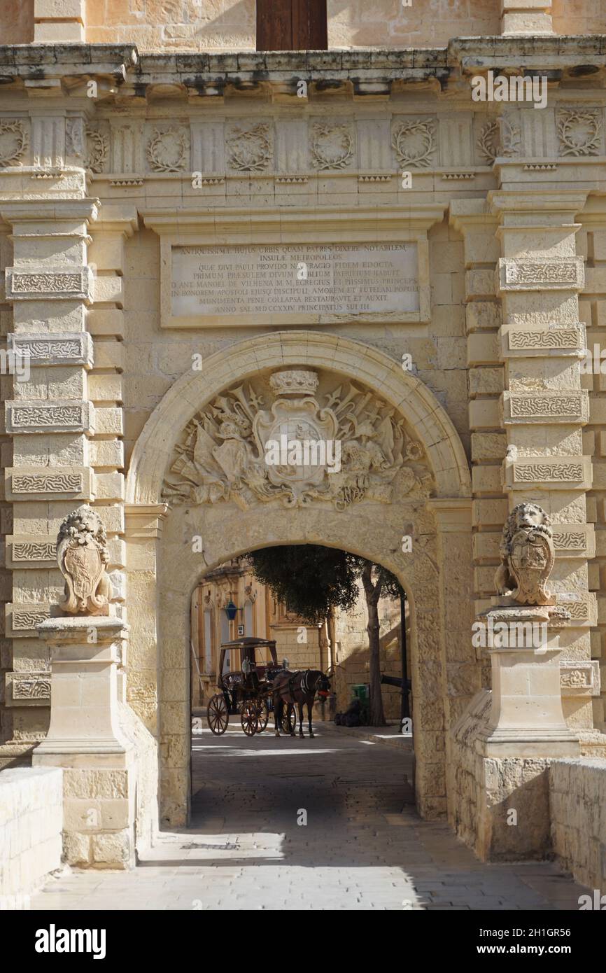 Historic city gate to old town in Mdina, Malta Photo by Willy Matheisl Stock Photo